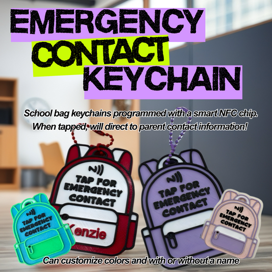 Back-to-School NFC Backpack Keychain – Customizable Colors; Emergency Contact Access