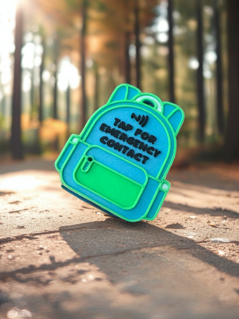 Back-to-School NFC Backpack Keychain – Customizable Colors; Emergency Contact Access