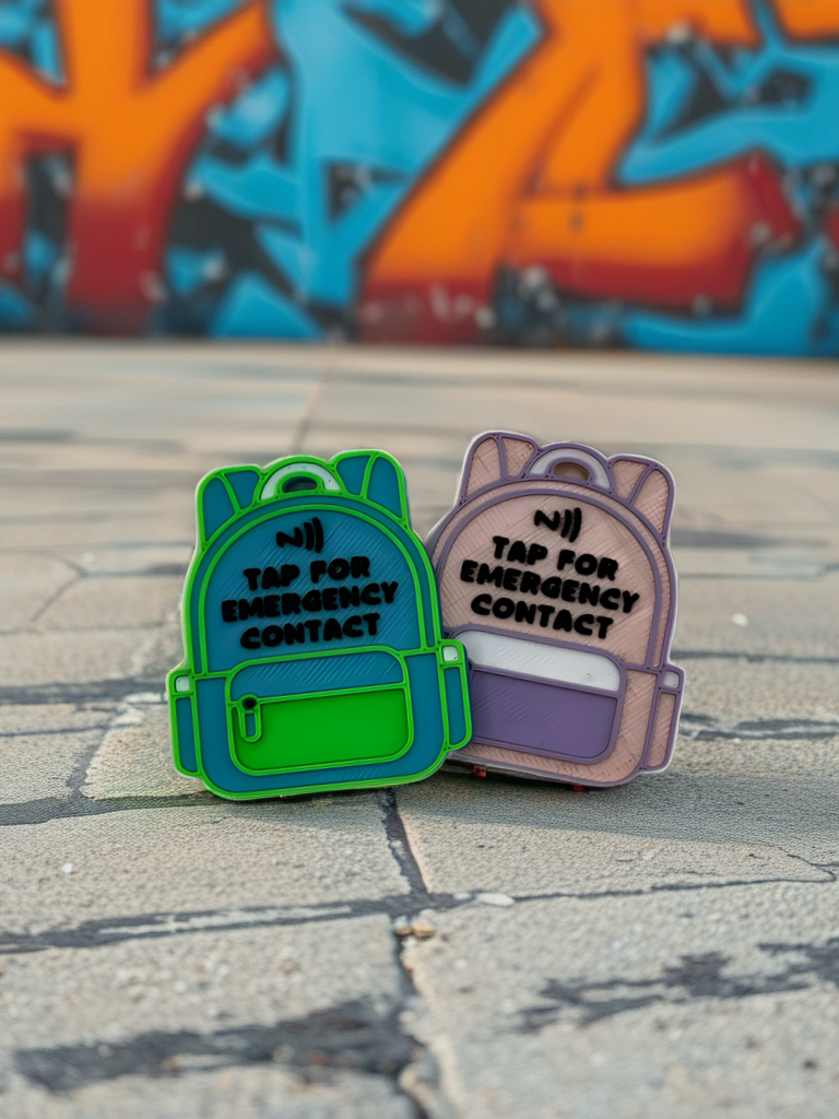 Back-to-School NFC Backpack Keychain – Customizable Colors; Emergency Contact Access