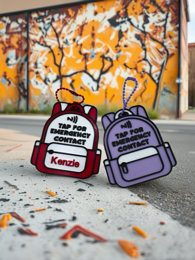 Back-to-School NFC Backpack Keychain – Customizable Colors; Emergency Contact Access